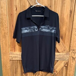 Travis Mathew Black Polo with Blue Stripes